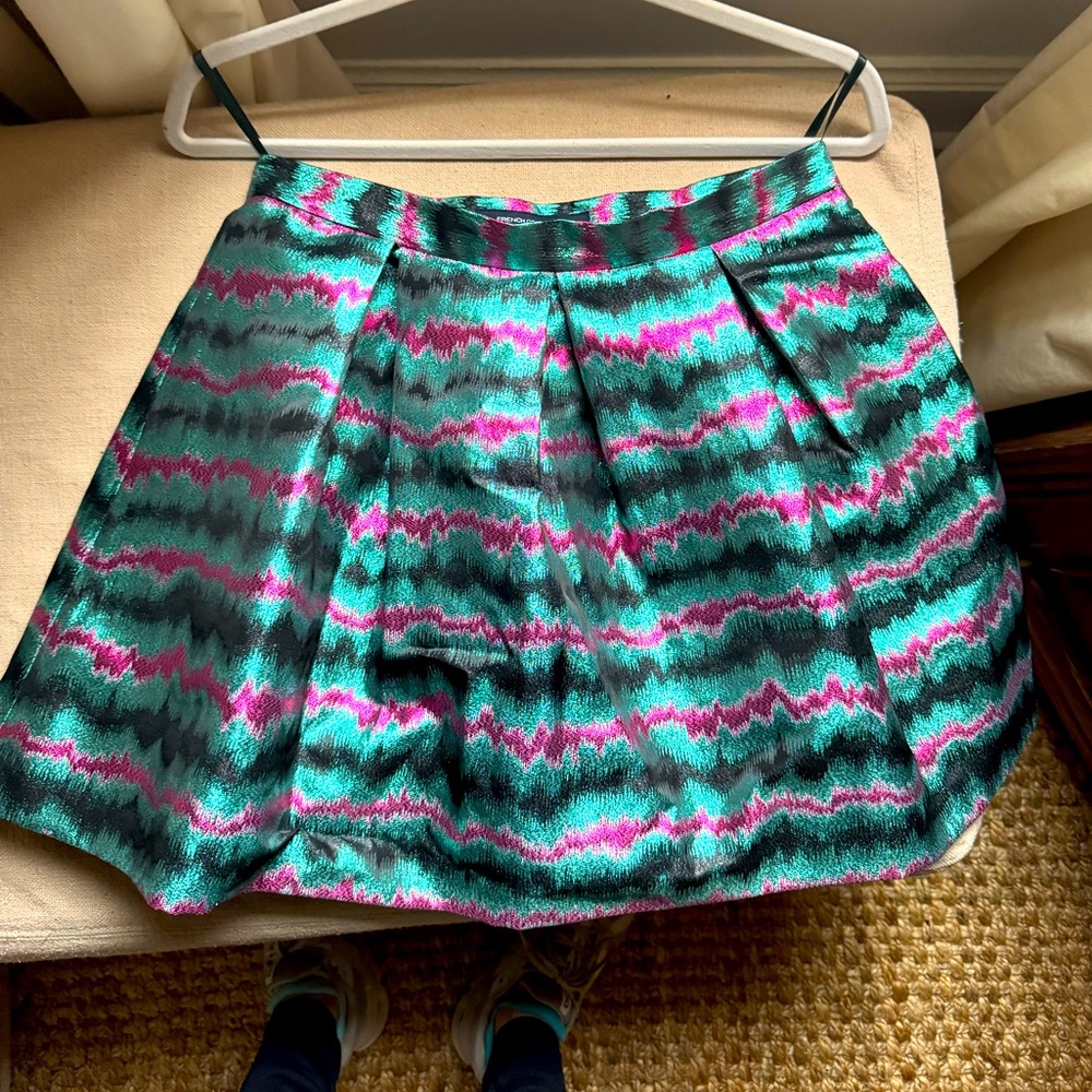 French Connection Metallic teal striped skirt